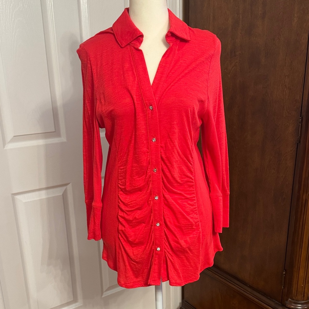 Red Button-Up Women's Top